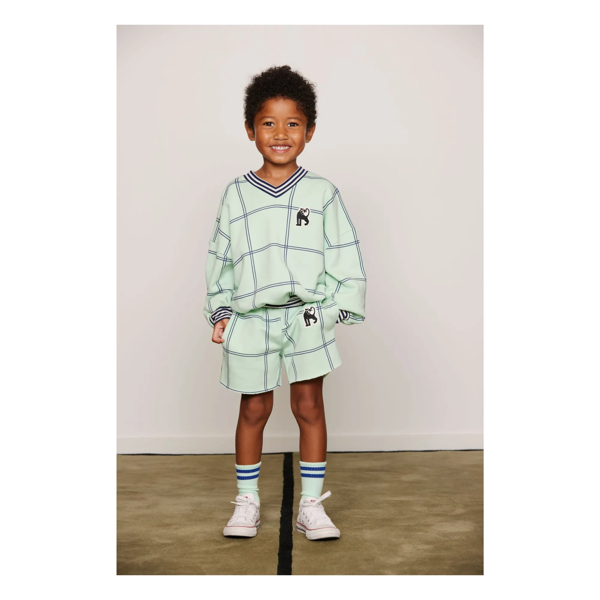 Short Carreaux Coton Bio | Vert- Image produit n°1