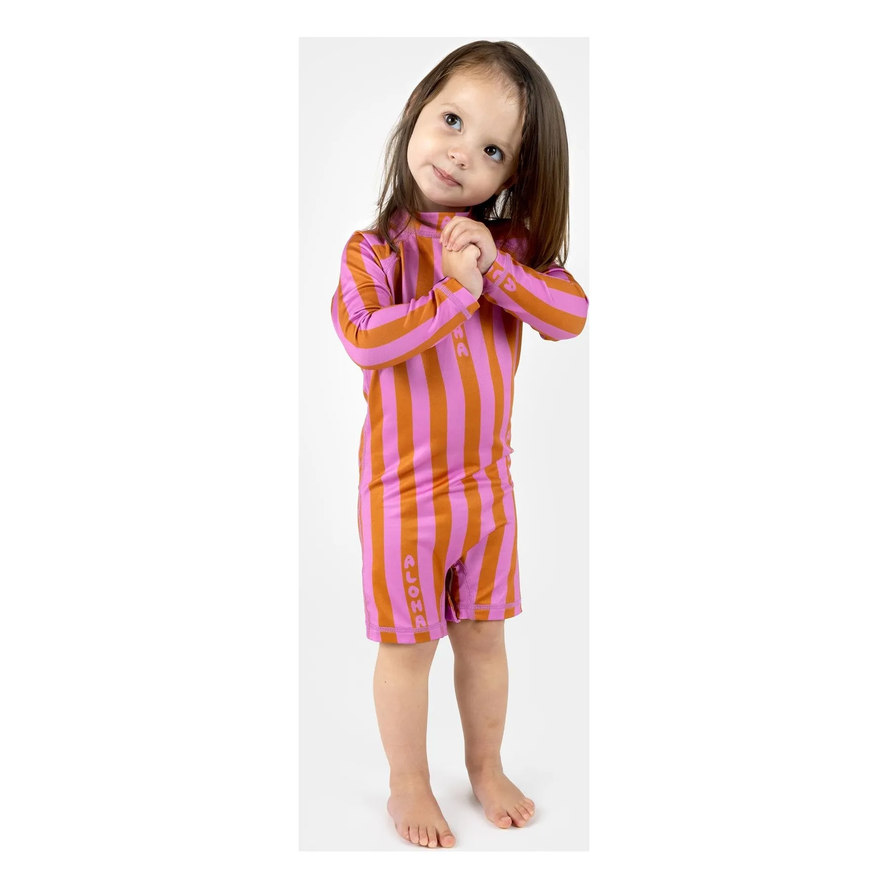 Combishort Anti-UV Aloha Stripes Fibres Recyclées | Rose- Image produit n°1