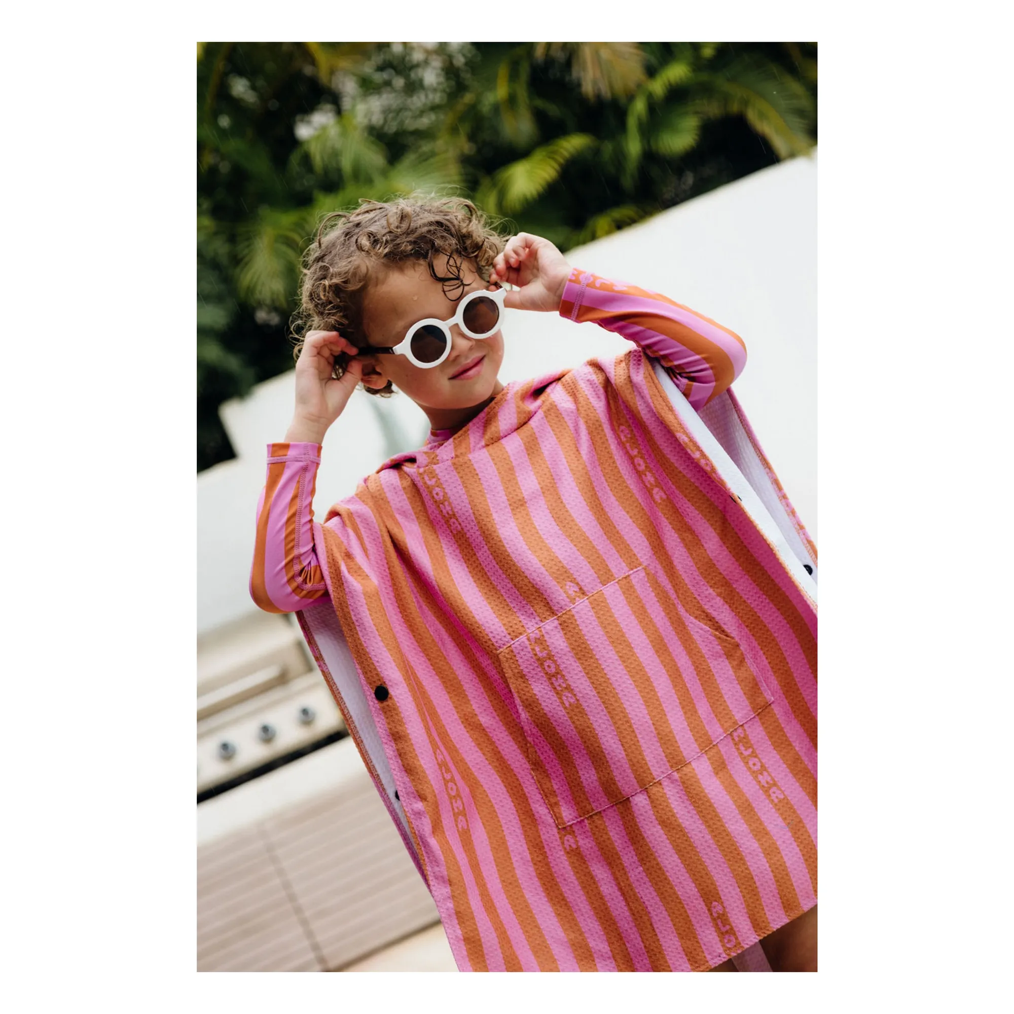 Poncho Aloha Stripes Coton Organique | Rose- Image produit n°2