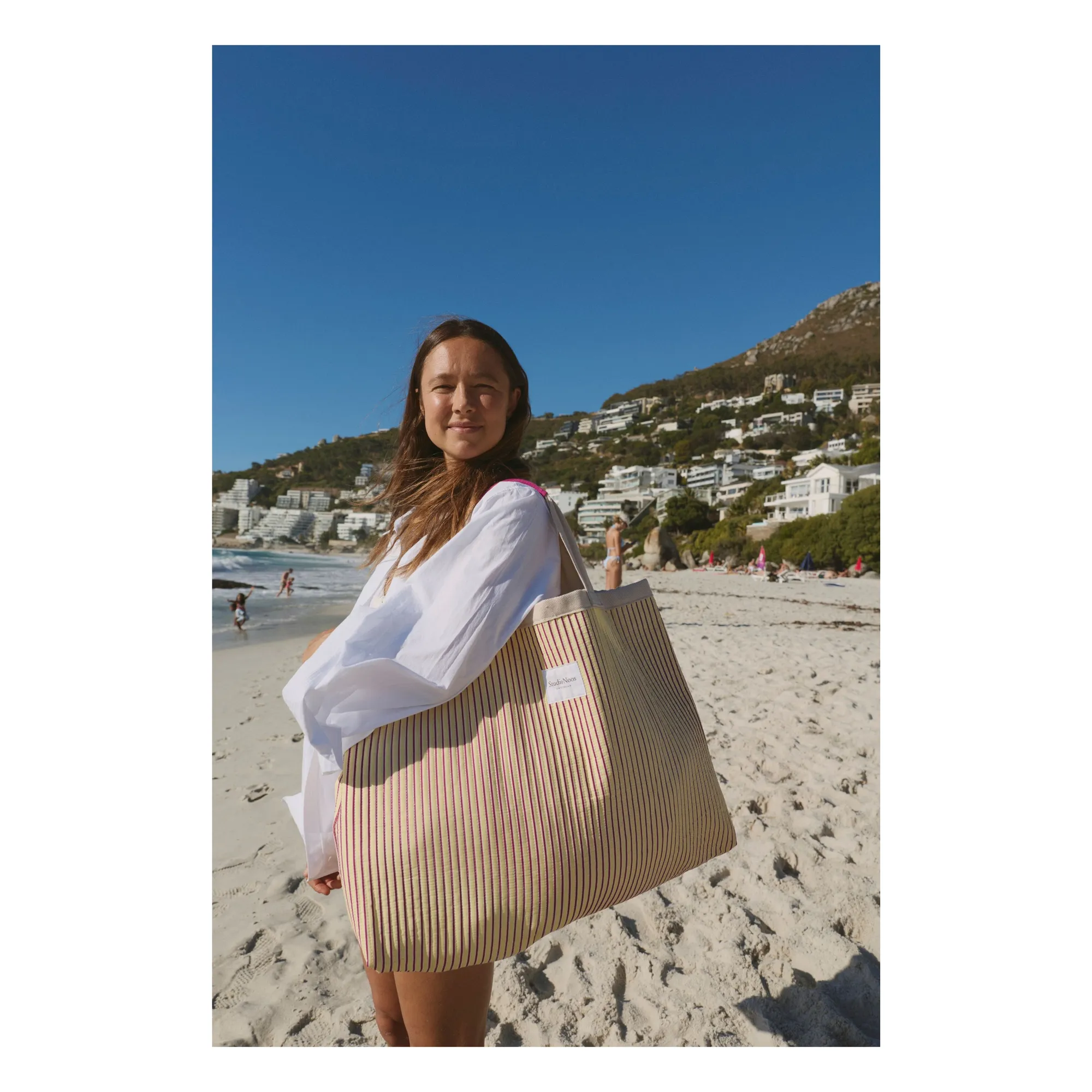 Sac de plage rayé | Jaune pâle- Image produit n°1