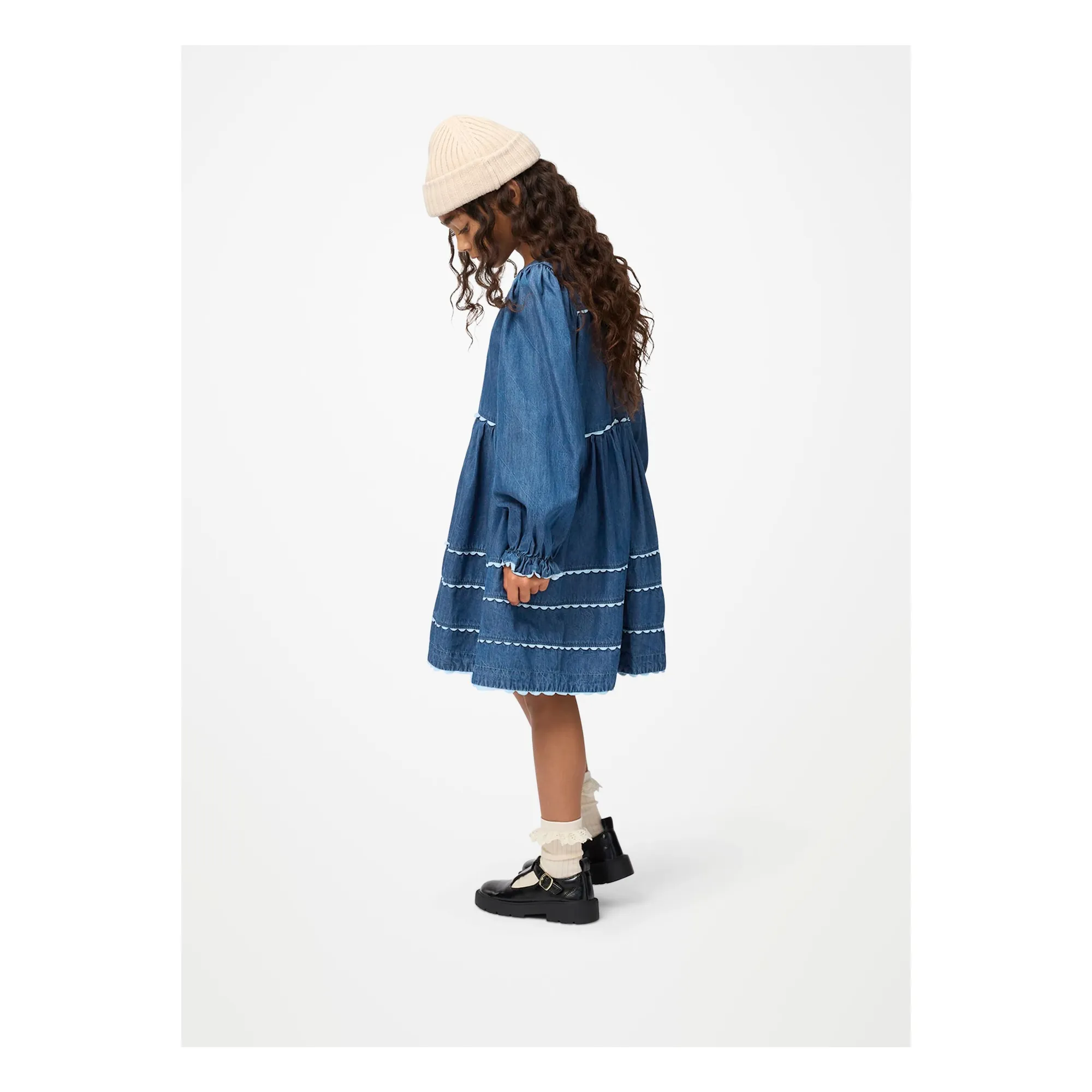 Robe Dentelle Caren Denim Coton Bio | Bleu marine- Image produit n°2