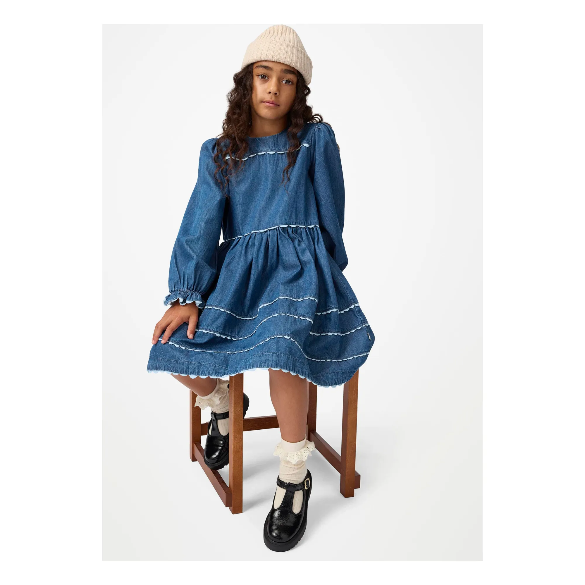 Robe Dentelle Caren Denim Coton Bio | Bleu marine- Image produit n°1
