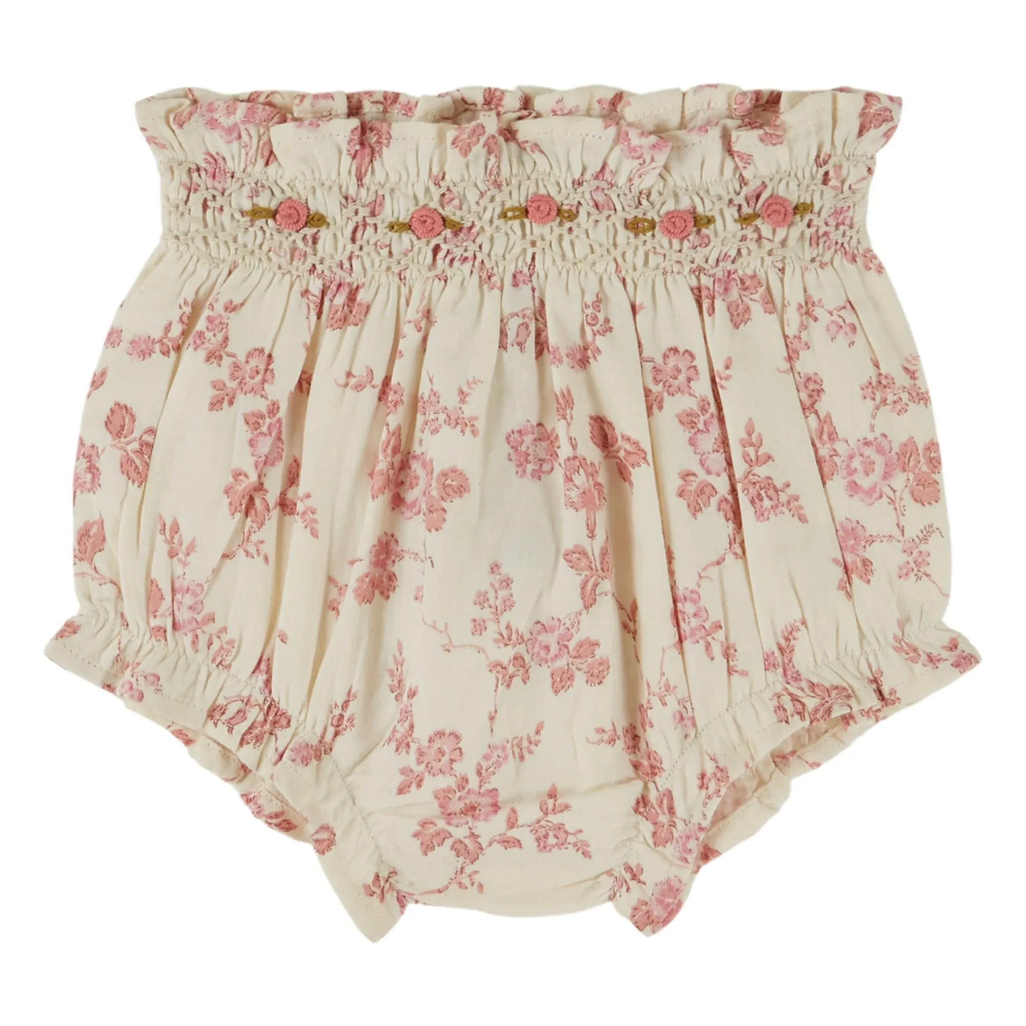 Bloomer Smocké Fleuri Coton Bio | Ecru- Image produit n°0
