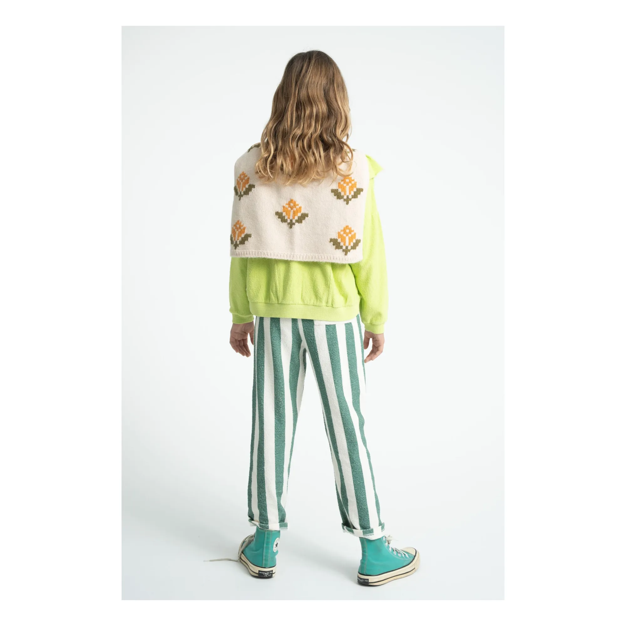 Pantalon Rayé Eponge Coton Bio | Ecru- Image produit n°6