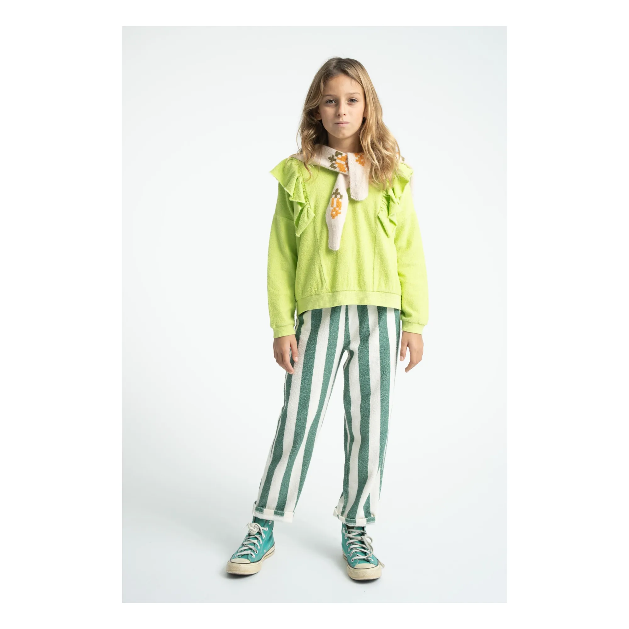 Pantalon Rayé Eponge Coton Bio | Ecru- Image produit n°5