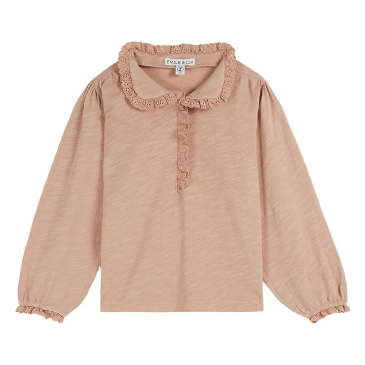 T-shirt Col Dentelle | Rose- Image produit n°0