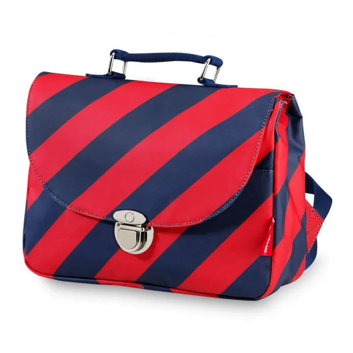 Small recycled plastic stripe satchel | Navy blue- Product image n°0