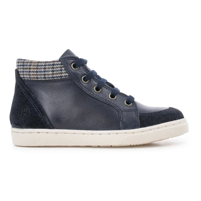 Lace Base Leather Sneakers | Navy blue