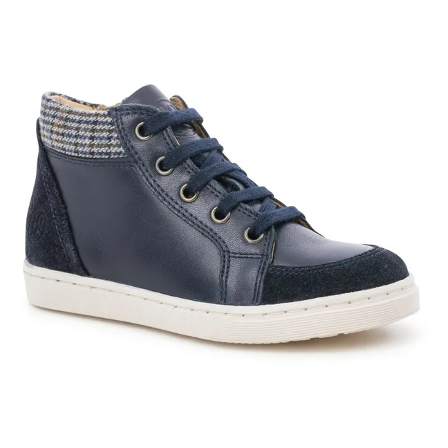 Lace Base Leather Sneakers | Navy blue