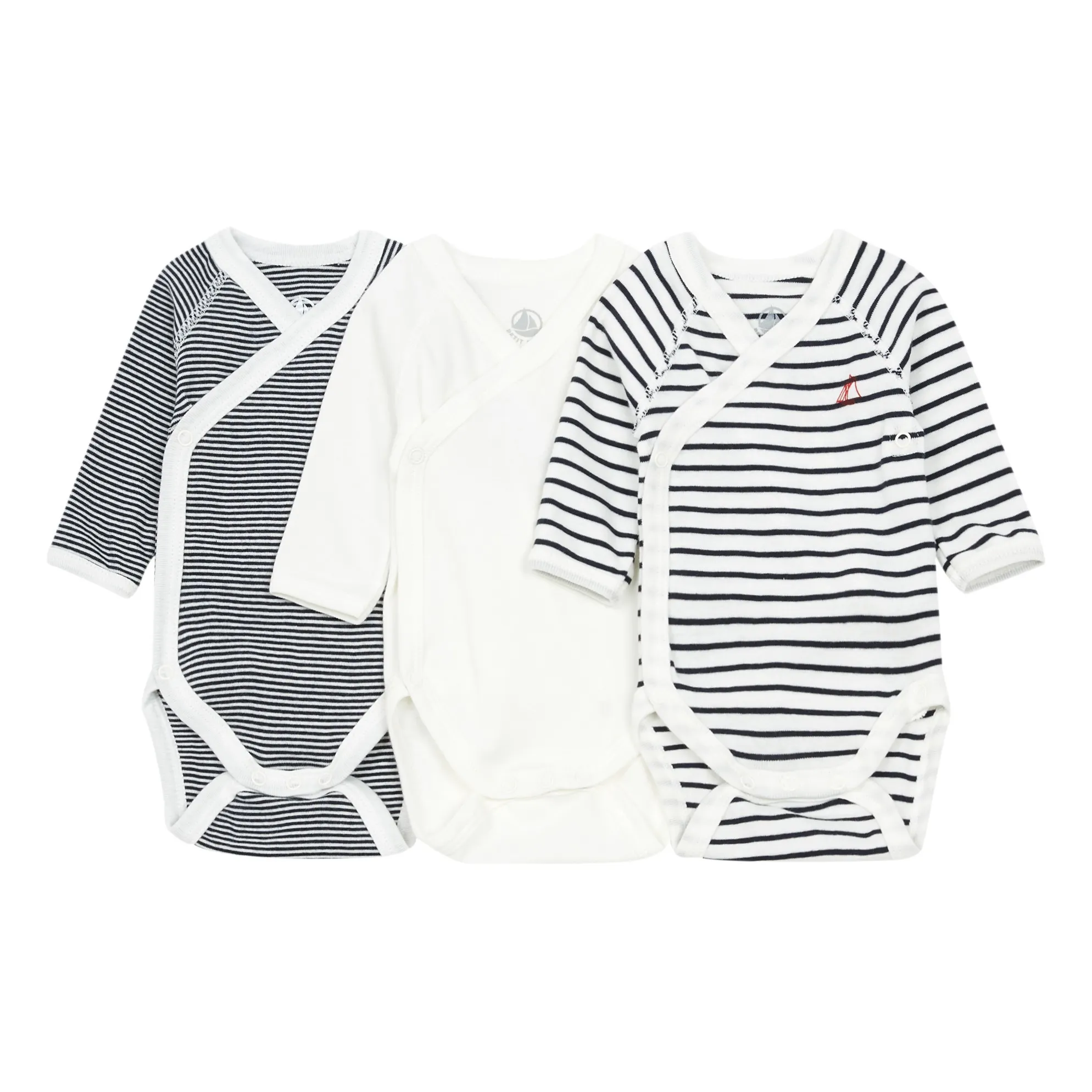 Petit Bateau - Lot 3 Bodies Marinière Croisés Coton Bio (Petit Bateau) - Image 1
