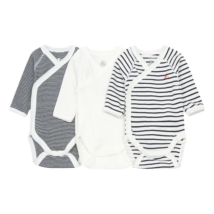 Striped Newborn Crossbody Playsuits - Set of 3 | White- Product image n°0