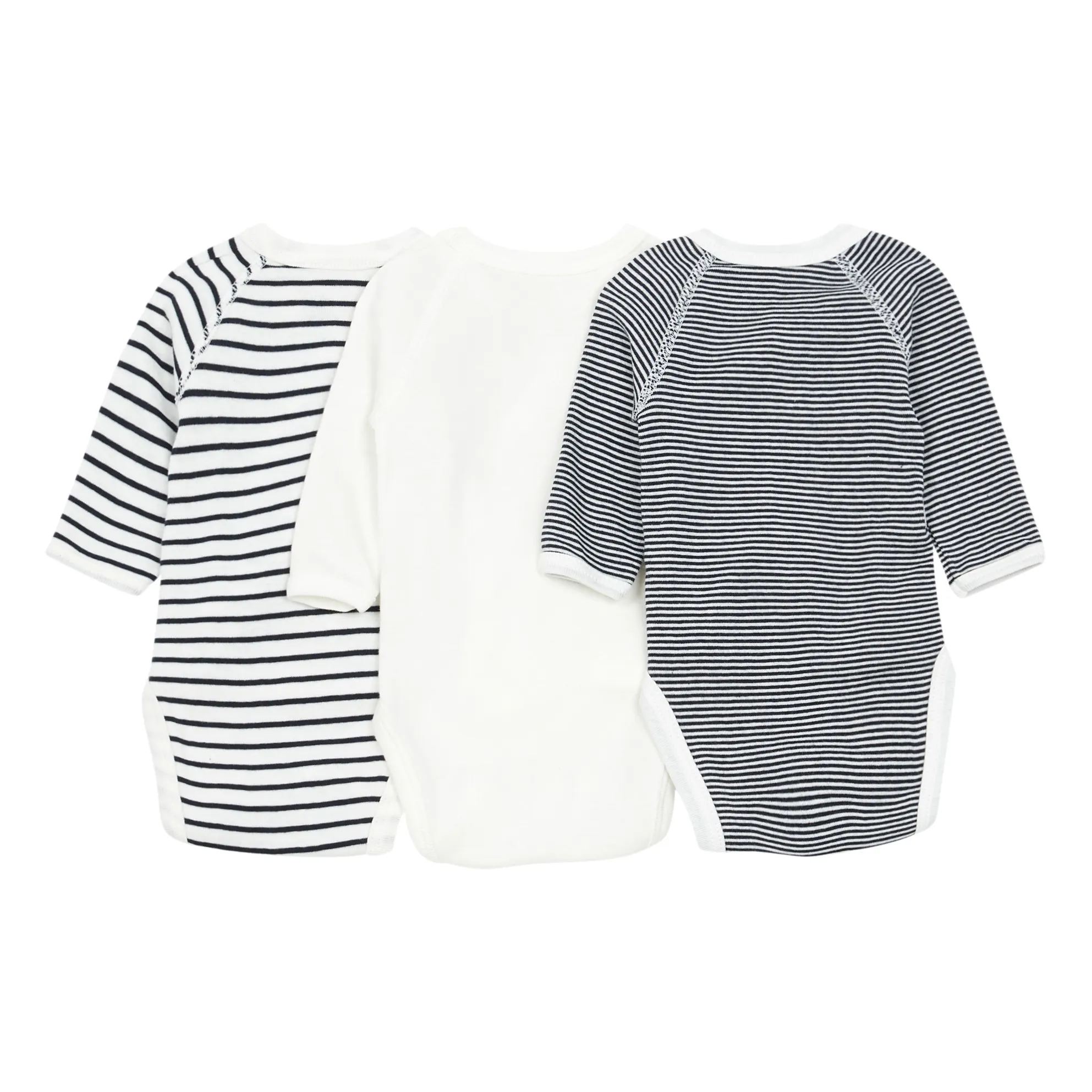 Petit Bateau - Lot 3 Bodies Marinière Croisés Coton Bio (Petit Bateau) - Image 2
