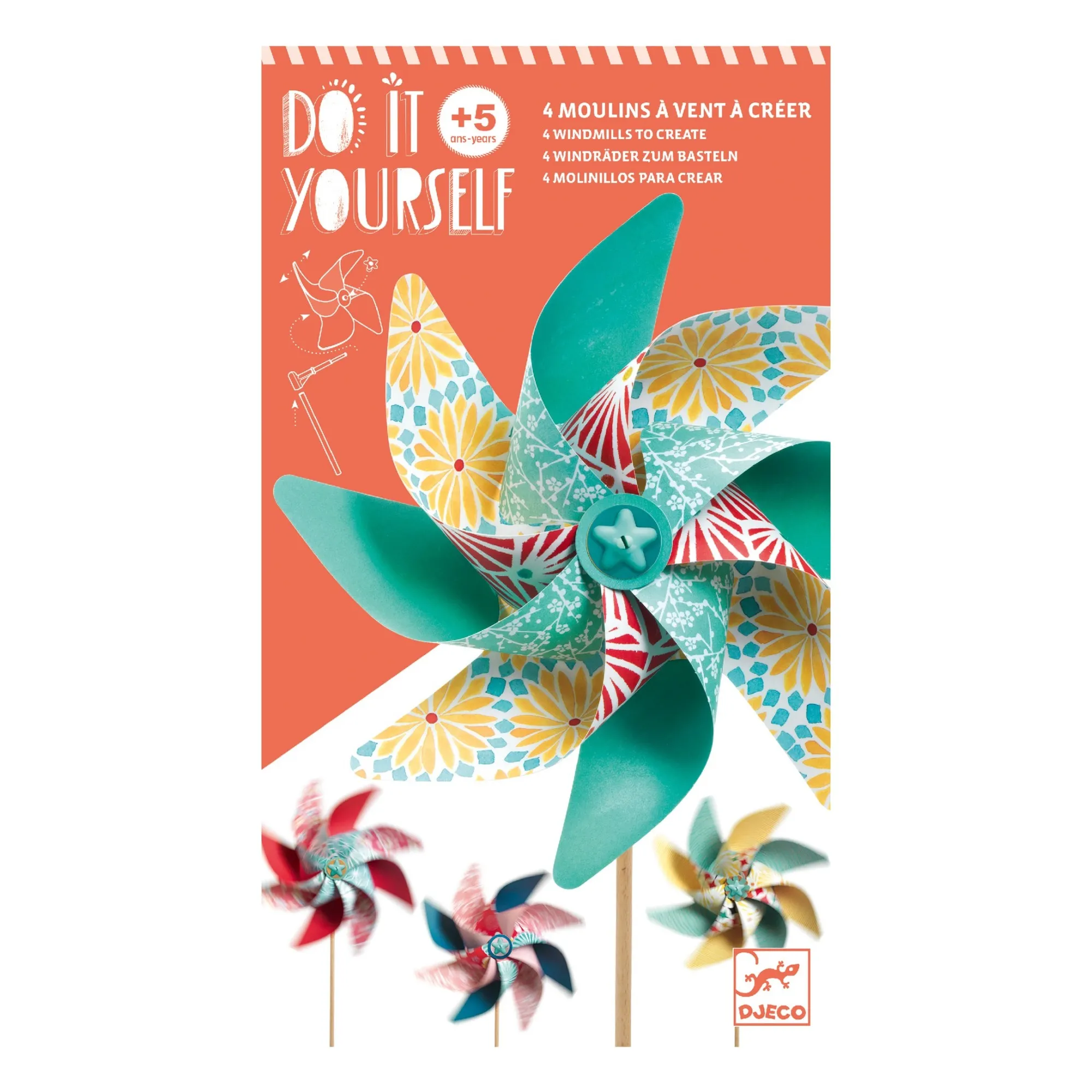 Djeco Multicoloured Diy Windmill Set - Set Of 4