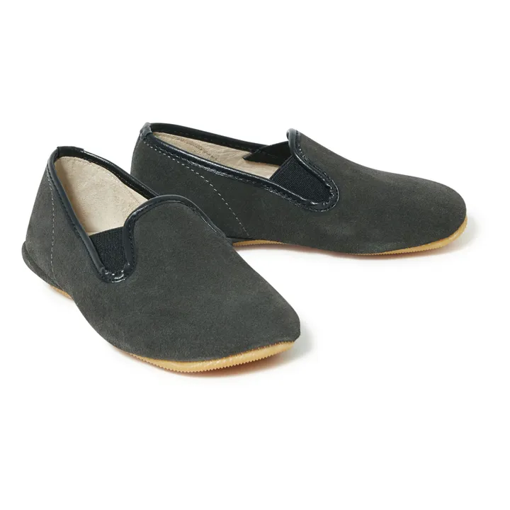 Velvet Elasticated Slippers | Charcoal grey- Product image n°1