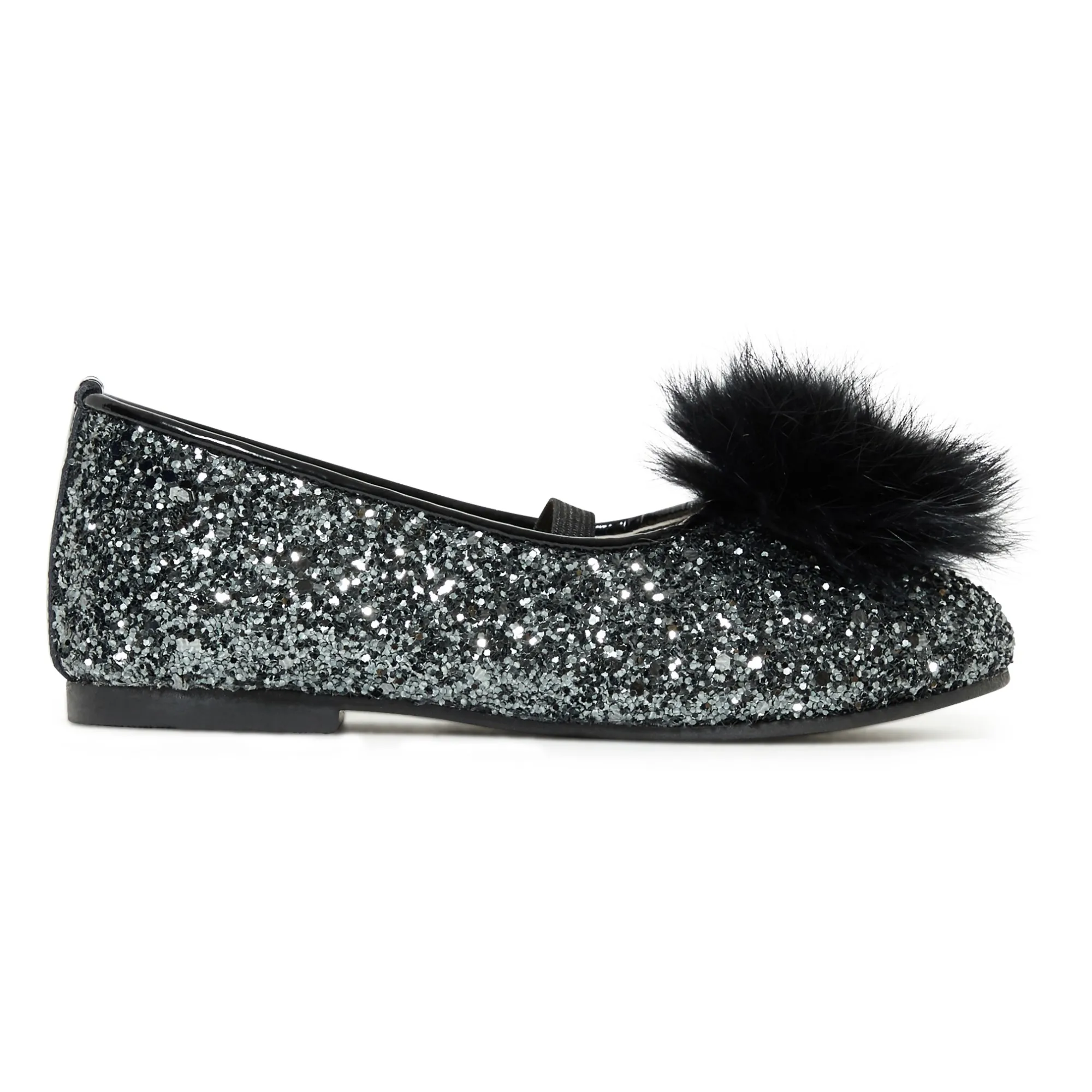 Babywalker Silver Pompom Glitter Ballet Flats