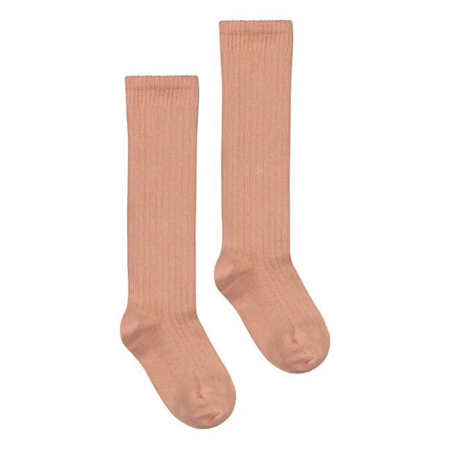Chaussettes Long Ribbed Coton Bio | Rose