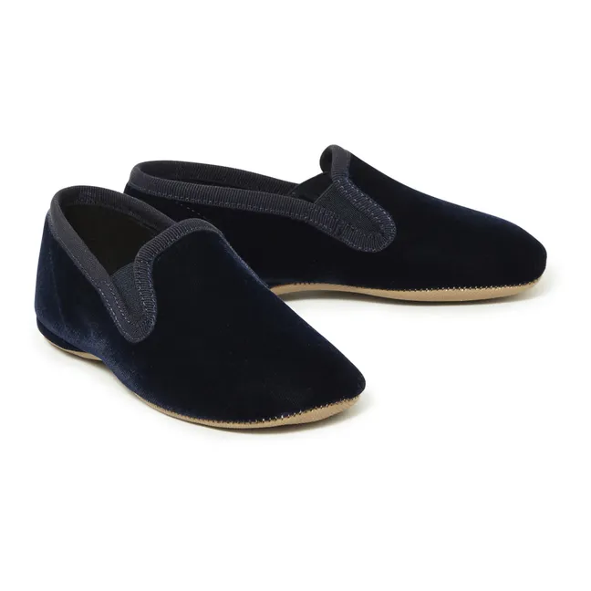 Pantofole elastiche in velluto | Blu marino