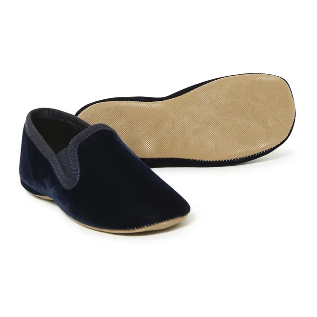 Velvet Elastic Slippers | Navy blue