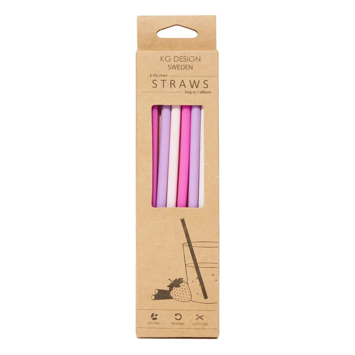 Silicon Straws - Set of 6 | Pink- Product image n°0