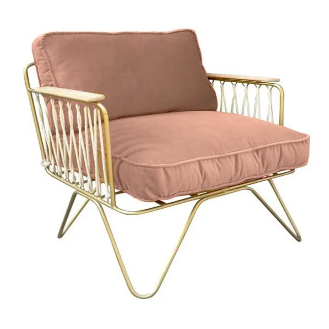 Croisette Matte Gold and Velvet Armchair | Pink