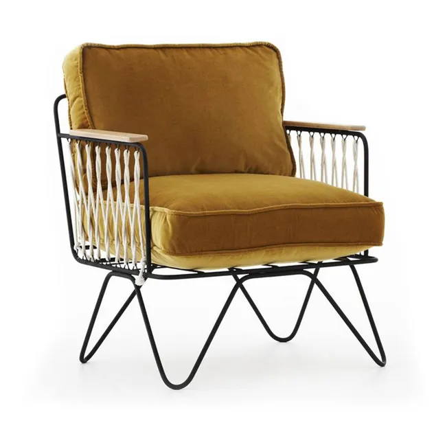 Fauteuil Croisette noir epoxy, velours | Camel