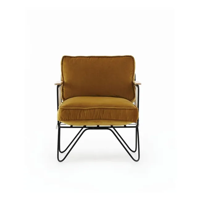 Fauteuil Croisette noir epoxy, velours | Camel