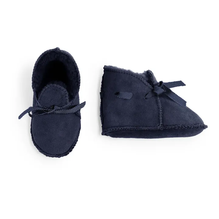 Pantofole Bébé pelle Lana merino | Blu marino- Immagine del prodotto n°0