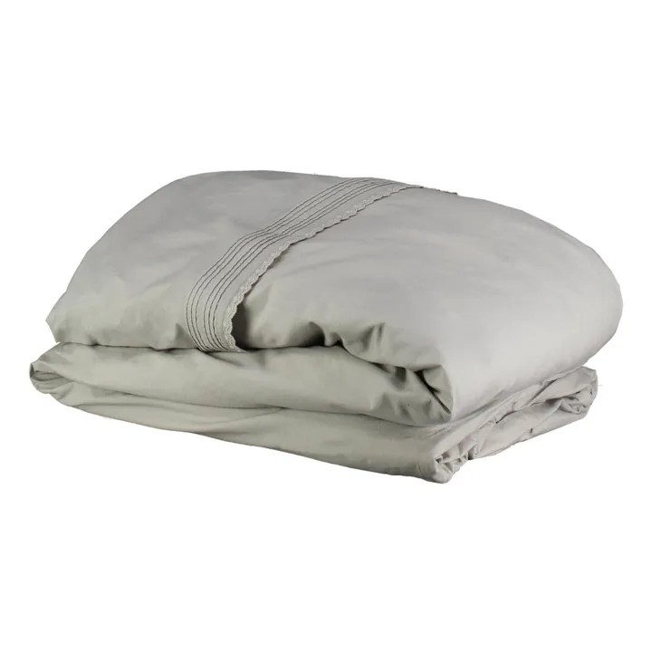 Embroidered Cotton Poplin Duvet Cover | Grey- Product image n°3