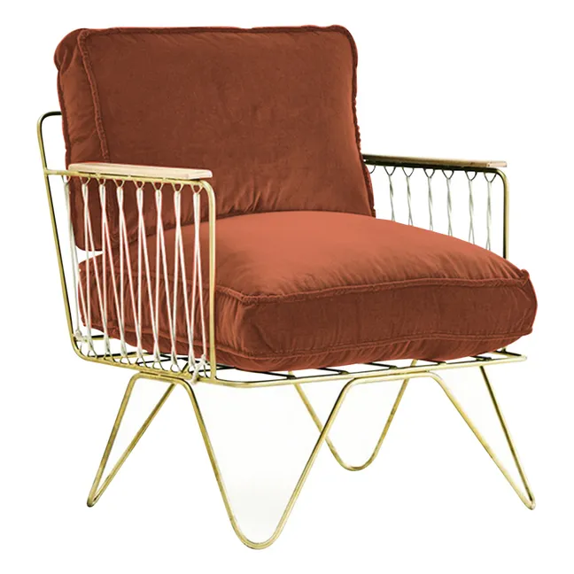 Croisette Matte Gold Epoxy and Velvet Armchair | Brick red