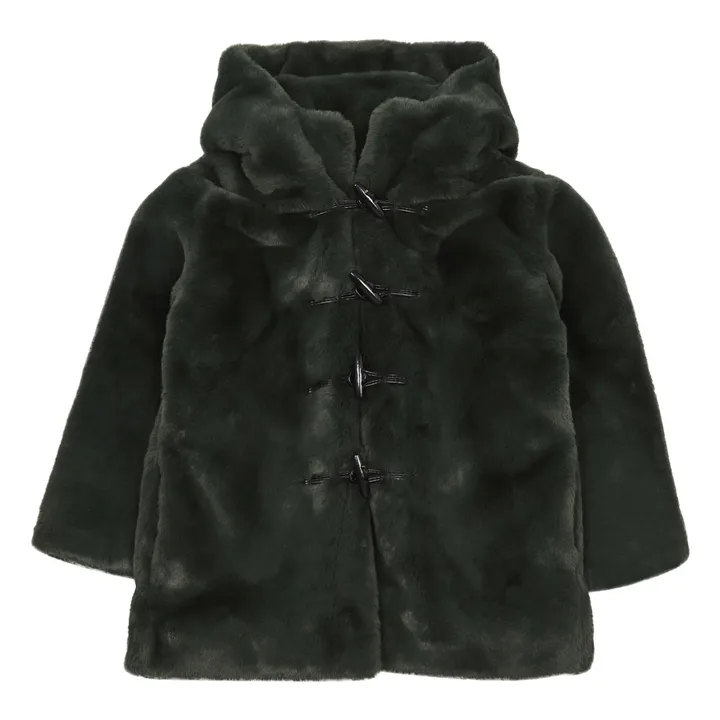 Faux Fur Coat | Dark green- Product image n°0