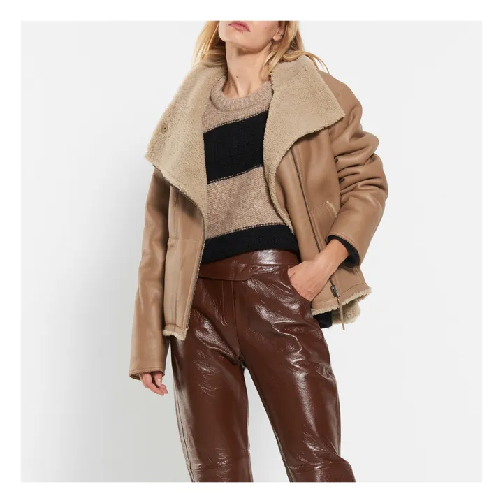 Bria Lambskin Leather Jacket | Beige- Product image n°2