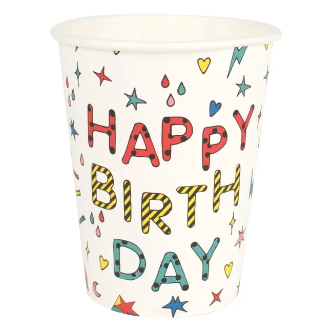 Gobelets en carton Happy Birthday - Lot de 8