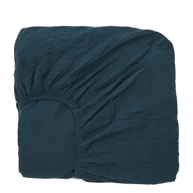 Spannbetttuch aus Baumwoll-Voile Dili | Preußisches Blau