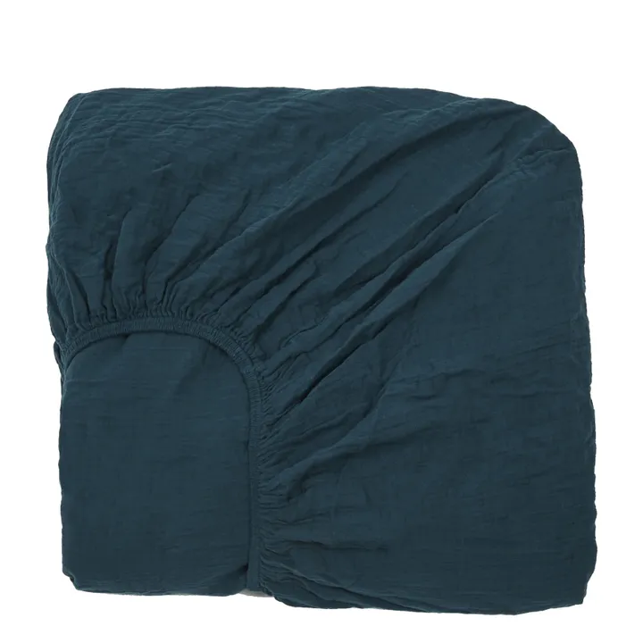 Sábana bajera Dili de velo de algodón | Azul prusia- Imagen del producto n°0