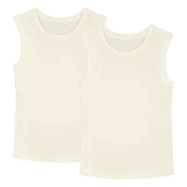 Lote de 2 Camisetas Tirante Pijama Algodón Bio | Blanco Roto