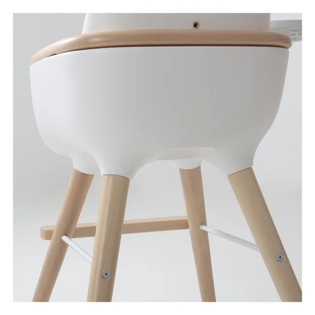OVO LUXE ONE high chair with beige imitation leather harness | White
