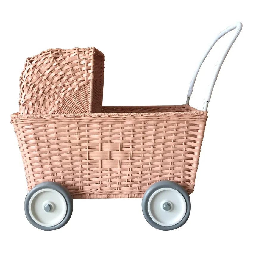 Olli Ella - Puppenwagen aus Rattan - Rosa | Smallable