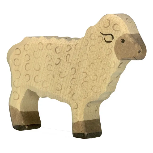 Figurine en bois mouton debout | Blanc