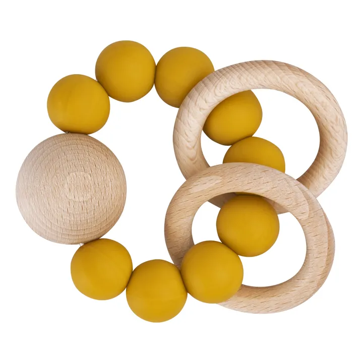 Saturn Silicone and Wood Teether | Mustard- Product image n°0