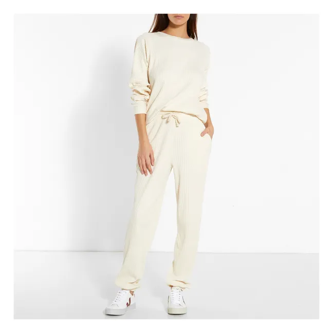 Geripptes Sweatshirt Basic aus Bio-Baumwolle | Grauweiß