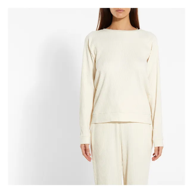 Geripptes Sweatshirt Basic aus Bio-Baumwolle | Grauweiß