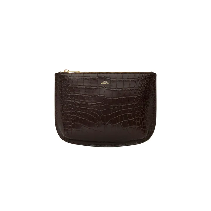 Sarah croco embossed leather clutch | Chocolate- Product image n°0