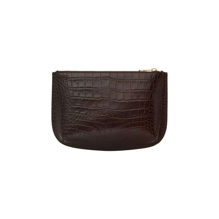 Sarah croco embossed leather clutch | Chocolate- Product image n°4