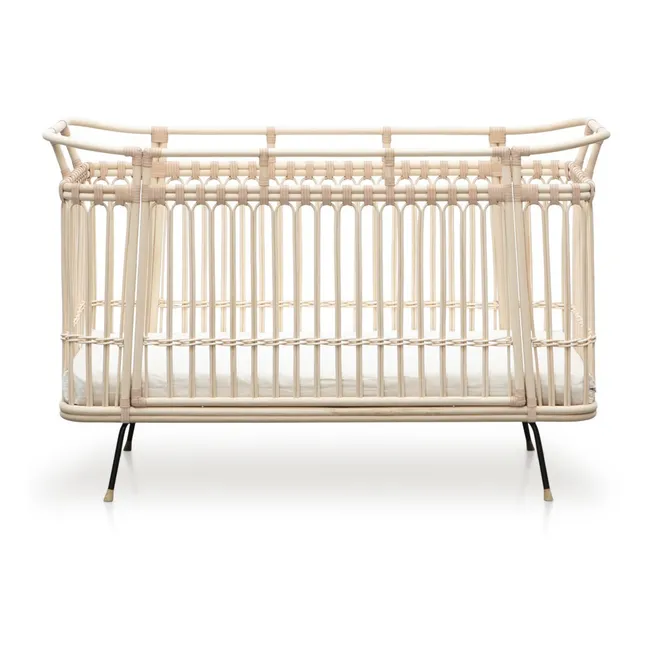 Lit bébé Paul en rotin - Liens cuir 