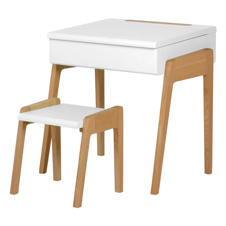 Bureau et tabouret My Little Pupitre en chêne blanchi | Blanc- Image produit n°0