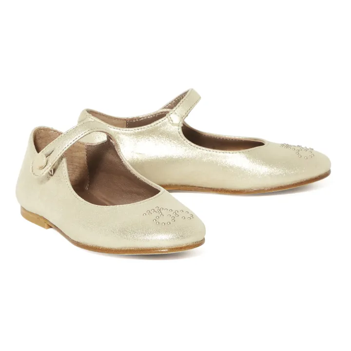 Ella Studded Cherry Ballerina Flats | Gold- Product image n°1