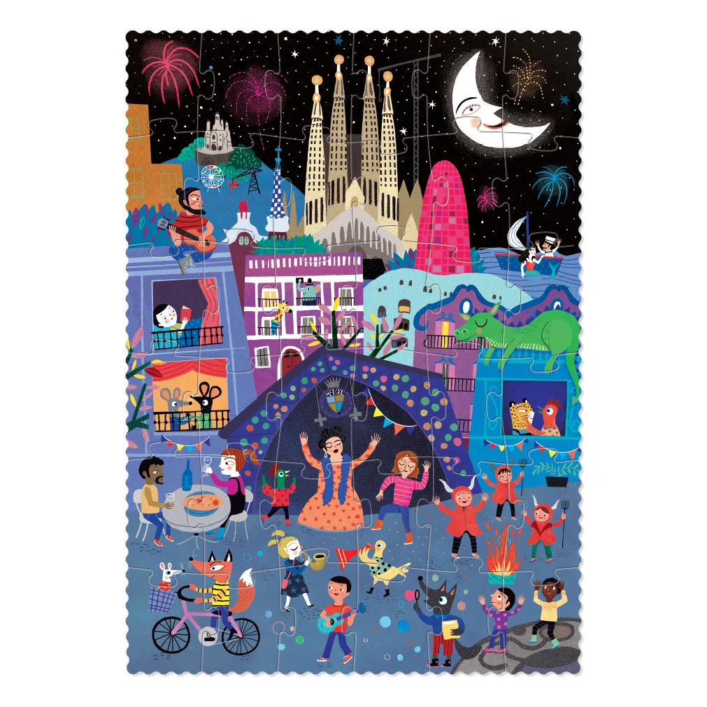 Puzzle recto verso Nuit Jour Barcelona- Image produit n°3