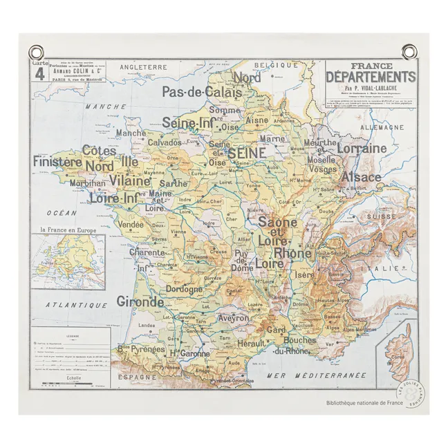 Cartel «Départements» (Departamentos de Francia) 70 x 65 cm - Tesoros de la Biblioteca Nacional de Francia