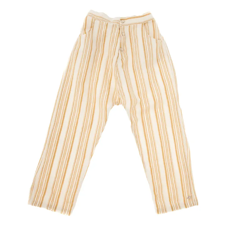 Pantalone in lino e cotone a righe  | Giallo senape- Immagine del prodotto n°0