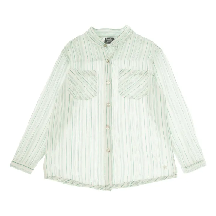 Camicia a righe in lino e cotone  | Verde Acqua- Immagine del prodotto n°0